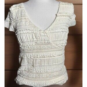 Aeropostale Fitted Stretch Top Women Sz M Ivory Lace Y2K Coquette Vintage